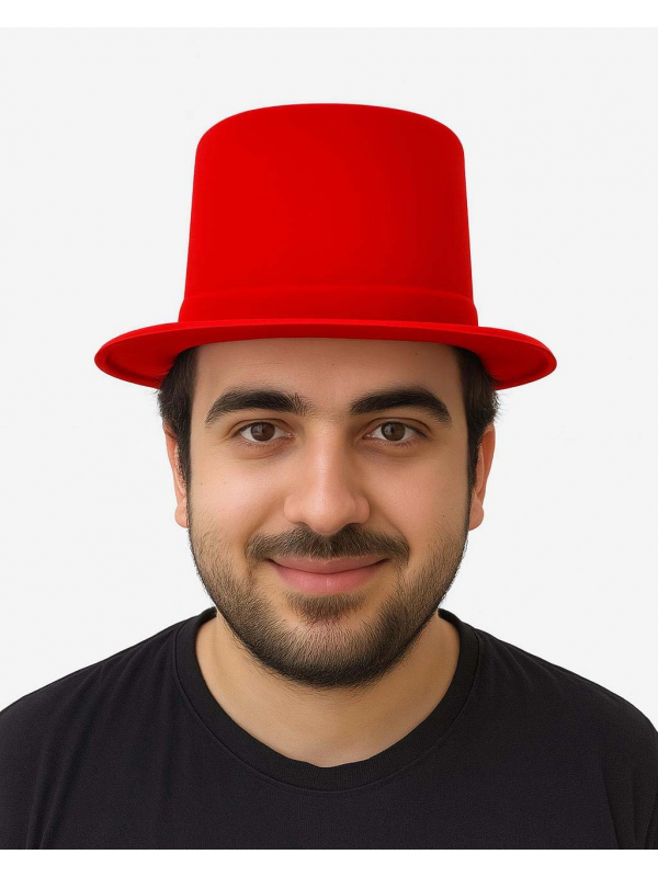 Kırmızı Renk Plastik Nubuk Kadife Flok Kaplama Fötr Şapka 11 Cm&hellip;