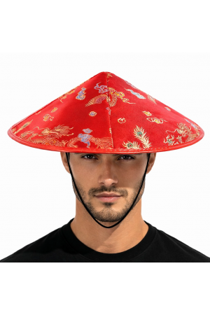 Kırmızı Saten Çin Desenli Dragon İşlemeli Åžapka – Lastikli… Kırmızı Saten Çin Desenli Dragon İşlemeli Åžapka – Lastikli…