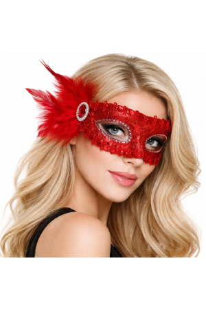 Kırmızı Taşlı Venedik Parti Maskesi – Tüylü Payetli&hellip;