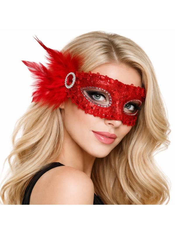 Kırmızı Taşlı Venedik Parti Maskesi – Tüylü Payetli&hellip;