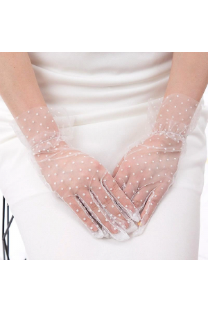 Kısa Boy Güpürlü Beyaz Puantiyeli Tül Eldiven Beyaz Renk… Kısa Boy Güpürlü Beyaz Puantiyeli Tül Eldiven Beyaz Renk…