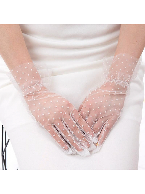 Kısa Boy Güpürlü Beyaz Puantiyeli Tül Eldiven Beyaz Renk&hellip;