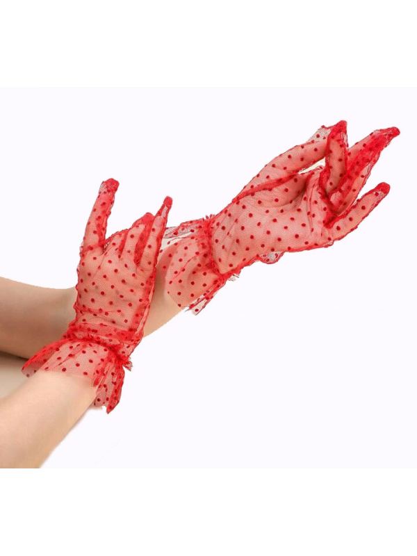 Kısa Boy Güpürlü Kırmızı Puantiyeli Tül Eldiven Kırmızı Renk&hellip;