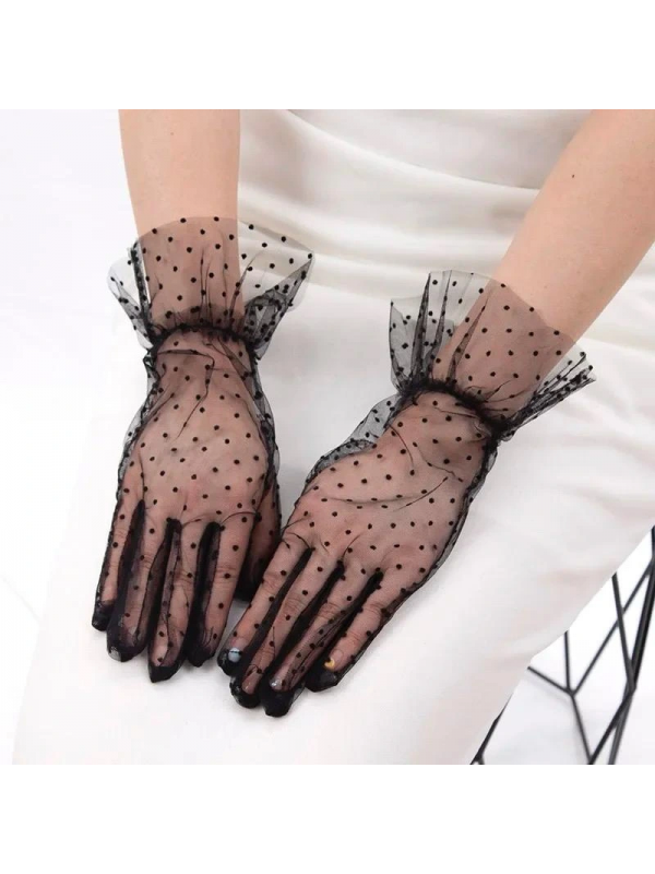 Kısa Boy Güpürlü Siyah Puantiyeli Tül Eldiven Siyah Renk&hellip;