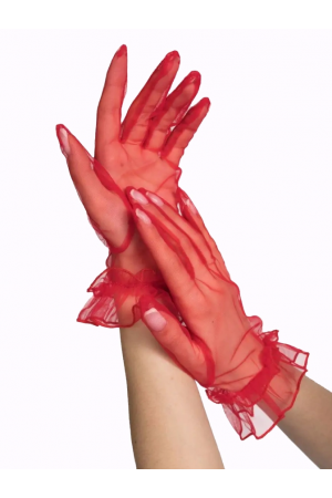 Kısa Boy Likralı Güpürlü Yetişkin Tül Eldiven Kırmızı Renk&hellip;