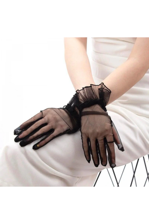 Kısa Boy Likralı Güpürlü Yetişkin Tül Eldiven Siyah Renk&hellip;