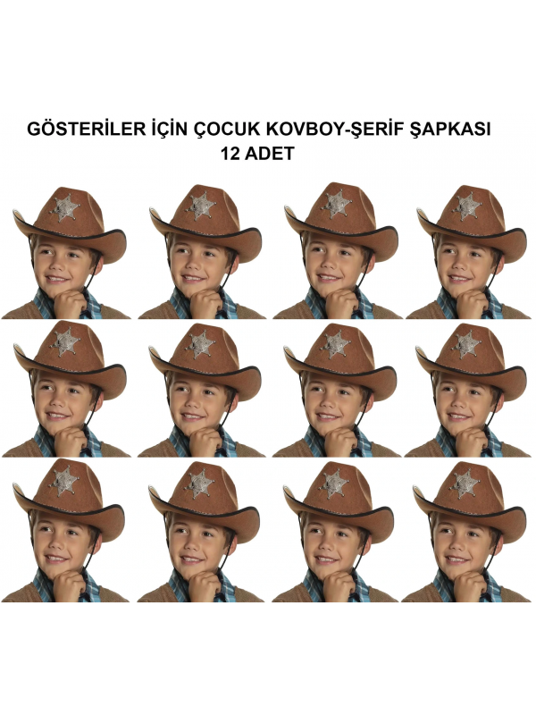 Kovboy Şerif Şapkası Kahve 12 Adet - Kostüm, Parti Ve Gösteri Şapkas&hellip;