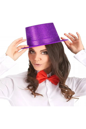 Koyu Mor Renk Violet Parıltılı Simli Fötr Silindir Parti Şapkası…