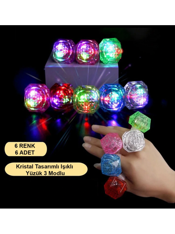 Kristal Led Parti Yüzük Seti (6'lı)… Kristal Led Parti Yüzük Seti (6'lı)…