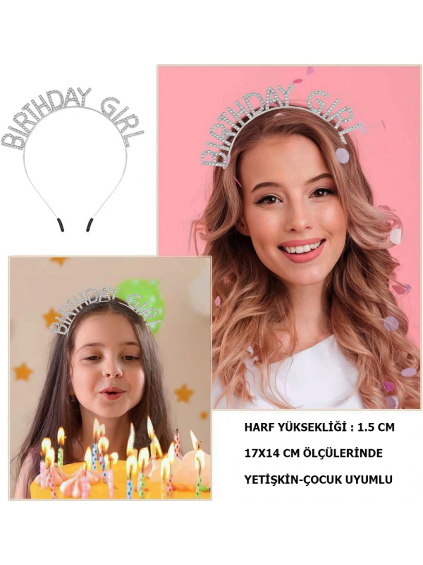 Kristal Taşlı Gümüş Birthday Girl Yazılı Doğum Günü Parti Tacı &hellip;