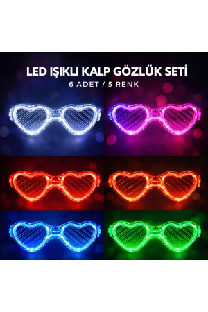 Led Işıklı Kalp Glow Pilli Parti Gözlüğü – 6 Adet / 5 Renk Set&hellip;