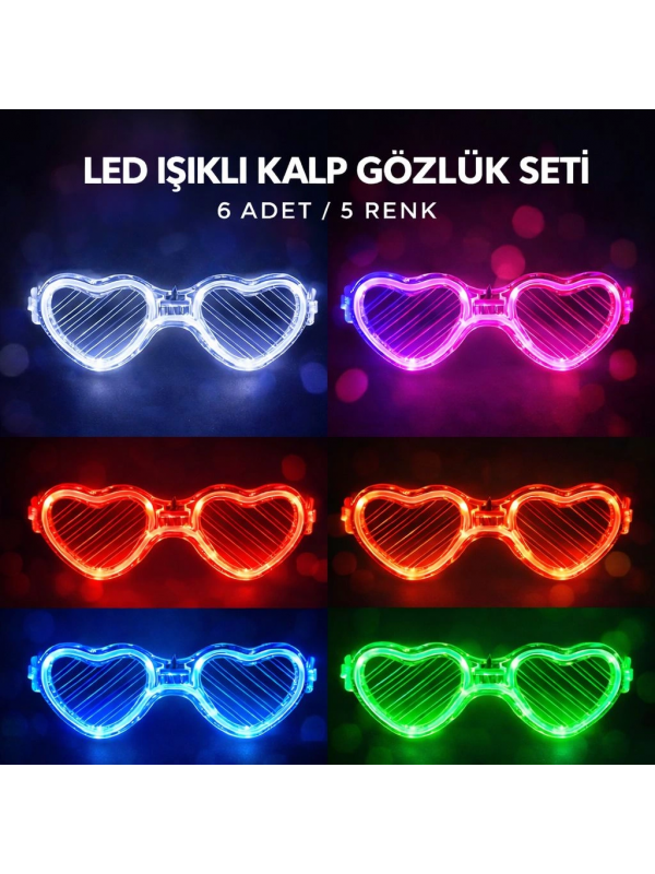 Led Işıklı Kalp Glow Pilli Parti Gözlüğü – 6 Adet / 5 Renk Set&hellip;