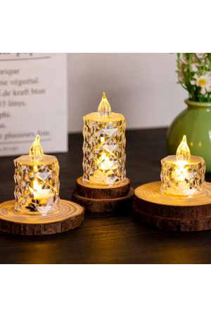 Led Mum Şeffaf Kristal Led Mum Pilli Alevsiz Çay Mumu Düğün Doğum G�&hellip;