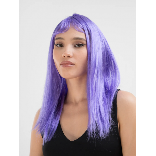 Lila Renk Uzun Düz Parti Peruğu