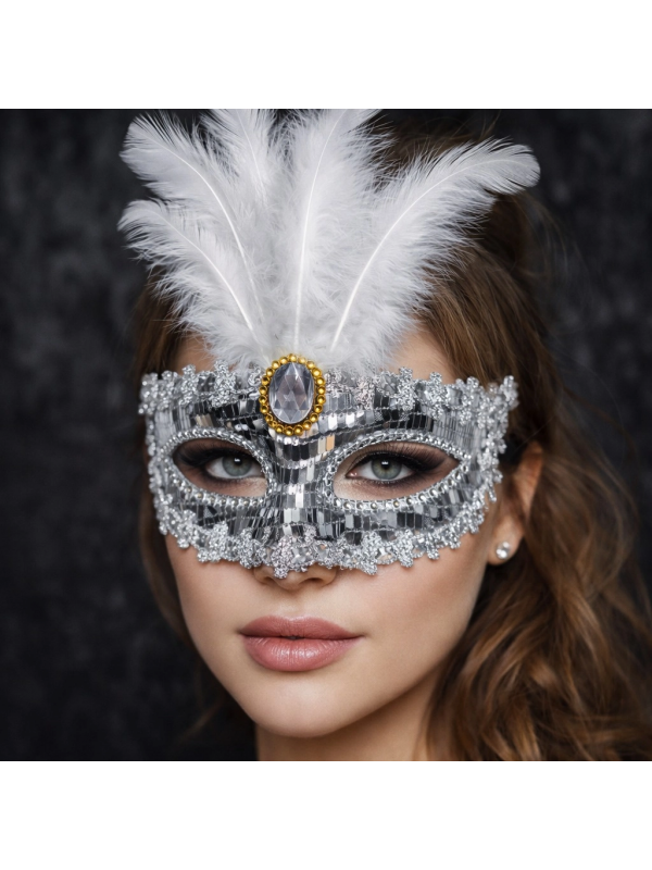 Lüks Gümüş Tüylü Taşlı Balo Maskesi… Lüks Gümüş Tüylü Taşlı Balo Maskesi…