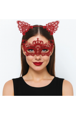 Lüks Kırmızı Dantel Taçlı Maske Seti 2 No - Parti, Balo, Kostüm Aks&hellip;