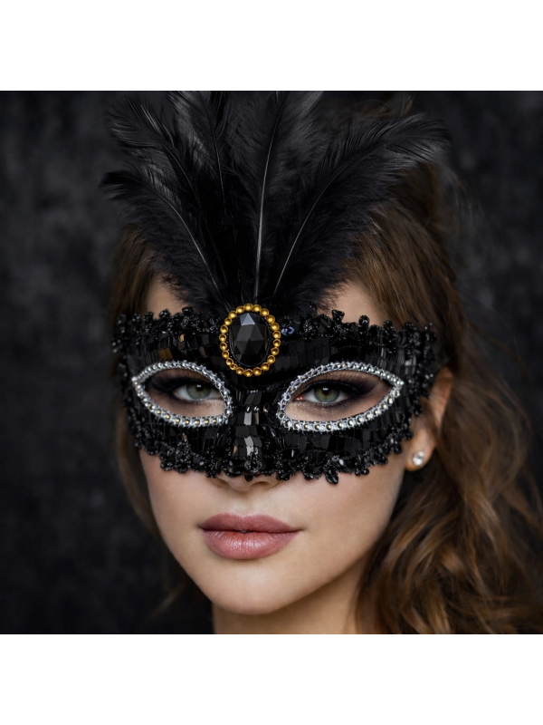 Lüks Siyah Tüylü Taşlı Balo Maskesi&hellip;
