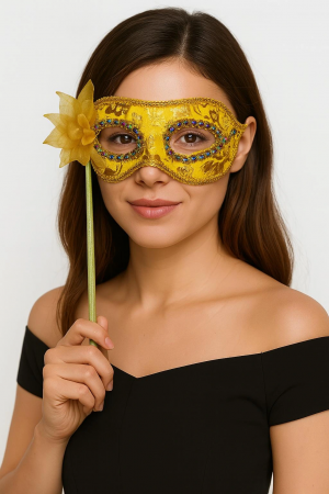 Lüks Taşlı Saplı Maskeli Balo Maskesi Altın Renk 35 Cm&hellip;