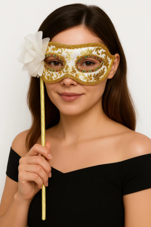 Lüks Taşlı Saplı Maskeli Balo Maskesi Beyaz Renk 35 Cm&hellip;