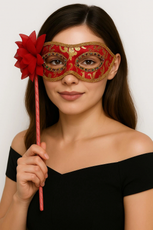 Lüks Taşlı Saplı Maskeli Balo Maskesi Kırmızı Renk 35 Cm&hellip;