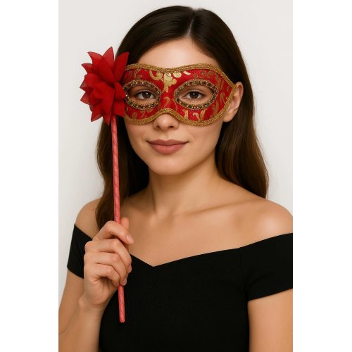 Lüks Taşlı Saplı Maskeli Balo Maskesi Kırmızı Renk 35 Cm Lüks Taşlı Saplı Maskeli Balo Maskesi Kırmızı Renk 35 Cm