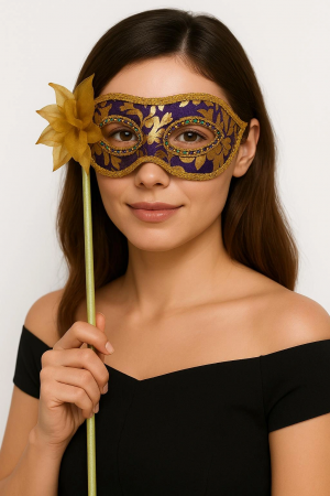 Lüks Taşlı Saplı Maskeli Balo Maskesi Mor Renk 35 Cm&hellip;