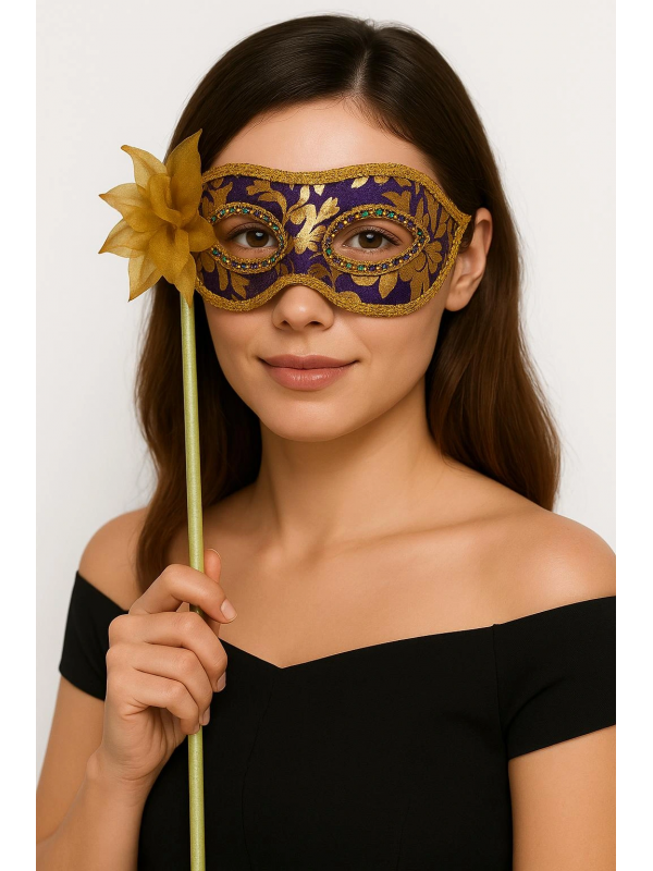 Lüks Taşlı Saplı Maskeli Balo Maskesi Mor Renk 35 Cm&hellip;