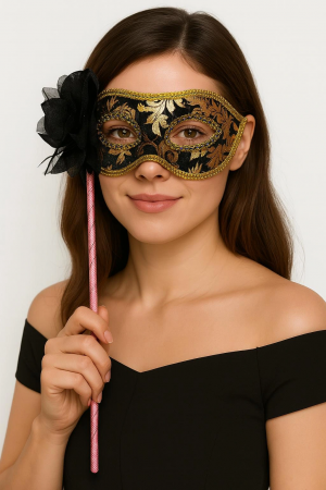 Lüks Taşlı Saplı Maskeli Balo Maskesi Siyah Renk 35 Cm&hellip;