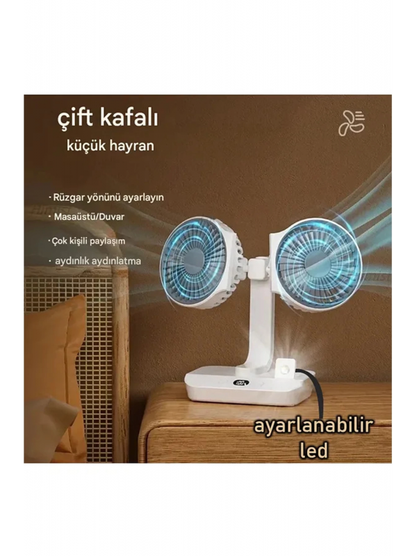 Masaüstü Dijital Ekranlı Çift Fanlı Led Işıklı Soğutucu Fan Ev Of&hellip;