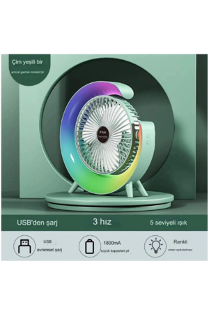 Masaüstü Vantilatör Usb Şarjlı Rgb Led Işıklı 3 Kademeli 180°…