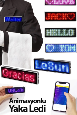 Matrix Kayan Led Yaka Rozeti Mobil Kontrollü Dijital Etiket 9×3cm&hellip;