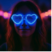 Mavi Led Işıklı Kalp Gözlük – 3 Modlu Parti & Glow Gözlüğü