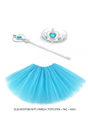 Mavi Prenses Elsa Kostüm Seti 3 Parça (tütü Etek + Taç + Asa )&hellip;