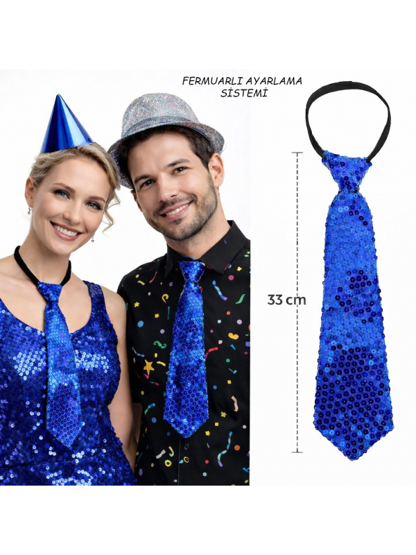 Mavi Renk Pul Payetli Işıltılı Parti Kravatı 33 Cm&hellip;
