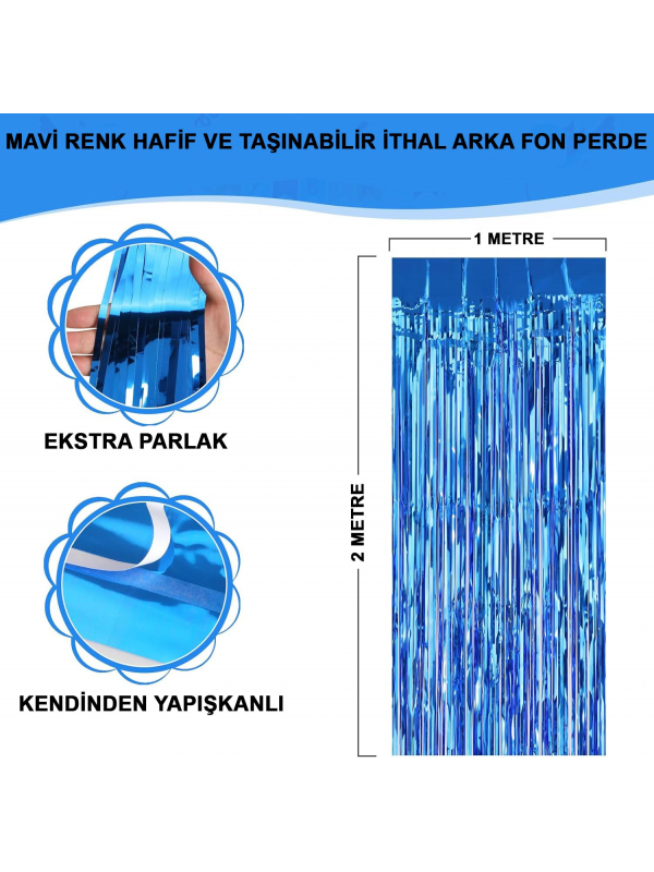 Mavi Renk Ekstra Metalize Parlak Saçaklı Arka Fon Perde İthal A Kalite &hellip;