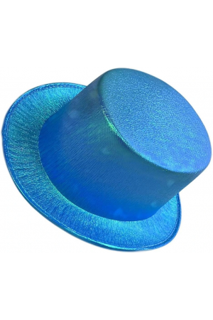 Mavi Renk Işıltılı Hologram Kumaş Kaplama Fötr Silindir Şapka Yeti�&hellip;