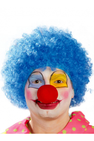 Mavi Renk Kıvırcık Afro Bonus Peruk Takma Saç Ve Kırmızı Burun Seti&hellip;