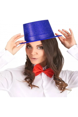 Mavi Renk Parıltılı Simli Fötr Silindir Parti Şapkası&hellip;