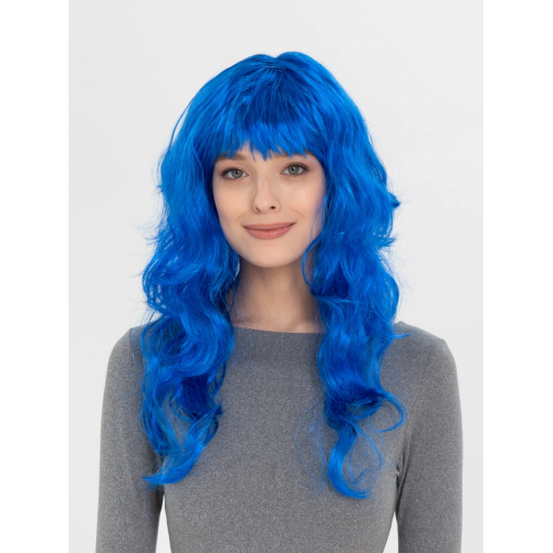 Mavi Renk Uzun Dalgalı Parti Peruğu