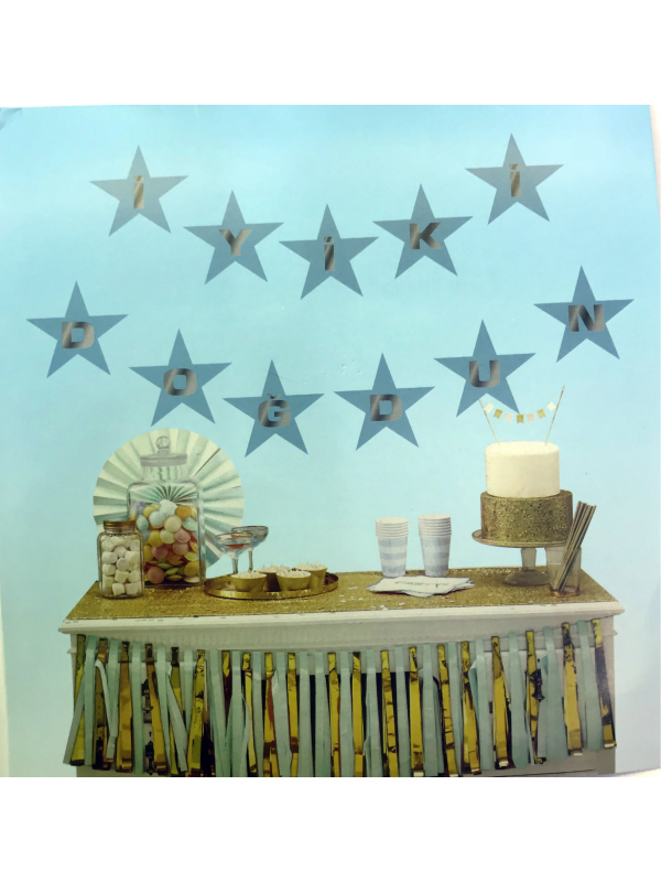 Mavi Üzeri Gümüş Yıldız İyiki Doğdun Flama Süs… Mavi Üzeri Gümüş Yıldız İyiki Doğdun Flama Süs…