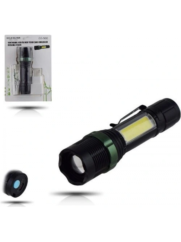 Metal El Feneri Usb Şarjlı 4 Kademeli Zoomlu Gs 500… Metal El Feneri Usb Şarjlı 4 Kademeli Zoomlu Gs 500…