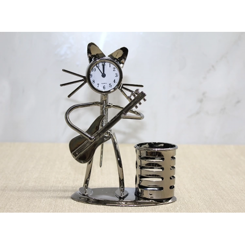 Metal Gitar Çalan Kedi Müzisyen Saat Ve Kalemlik Alk4345