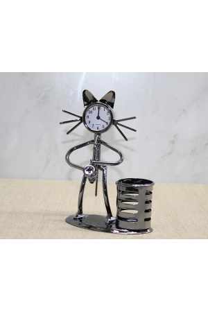 Metal Saksafon Çalan Kedi Müzisyen Saat Ve Kalemlik Alk4343…