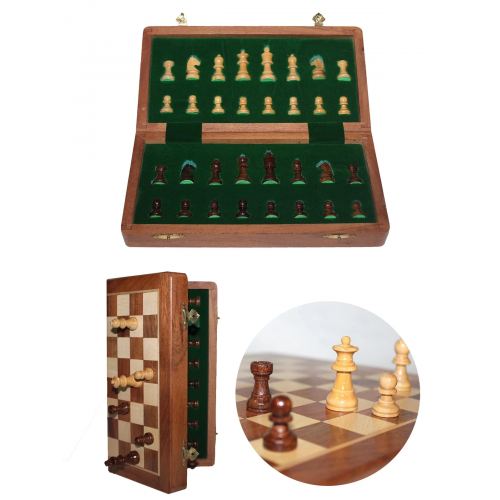 Mıknatıs Taşlı Ahşap Katlanabilir Kutulu Satranç Oyunu 12.5 Cm G610