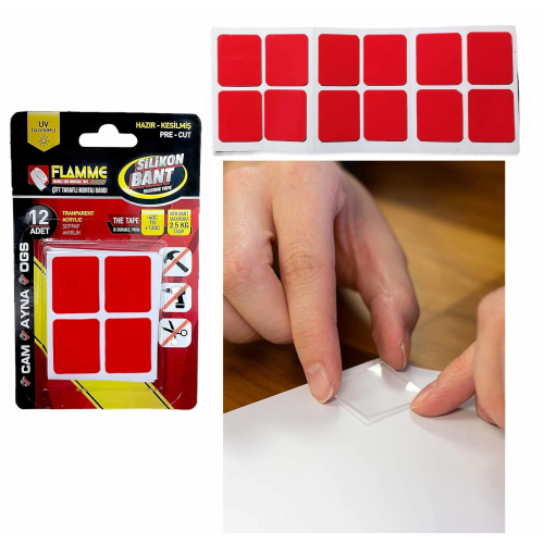 Montaj Bandı 2.5 Kg - Çift Taraflı Hazır Kesilmiş Silikon Bant 12'li Montaj Bandı, Şeffaf