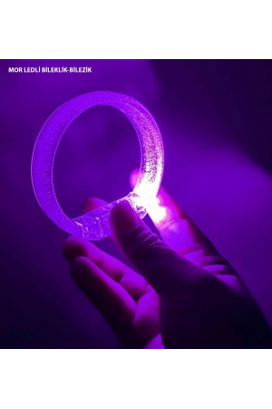 Mor Led Işıklı Baskı Yapılabilen Pilli Bileklik Bilezik 1,5 Cm Geniş&hellip;