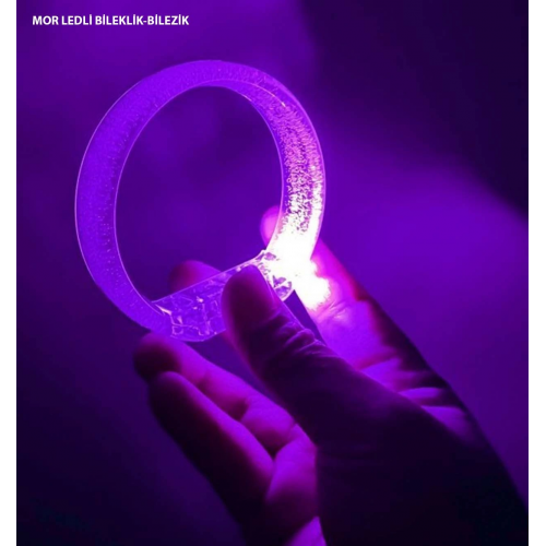 Mor Led Işıklı Baskı Yapılabilen Pilli Bileklik Bilezik 1,5 Cm Genişlik