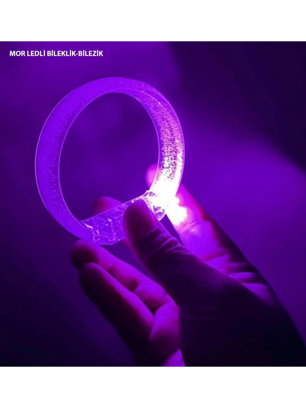 Mor Led Işıklı Baskı Yapılabilen Pilli Bileklik Bilezik 1,5 Cm Geniş&hellip;