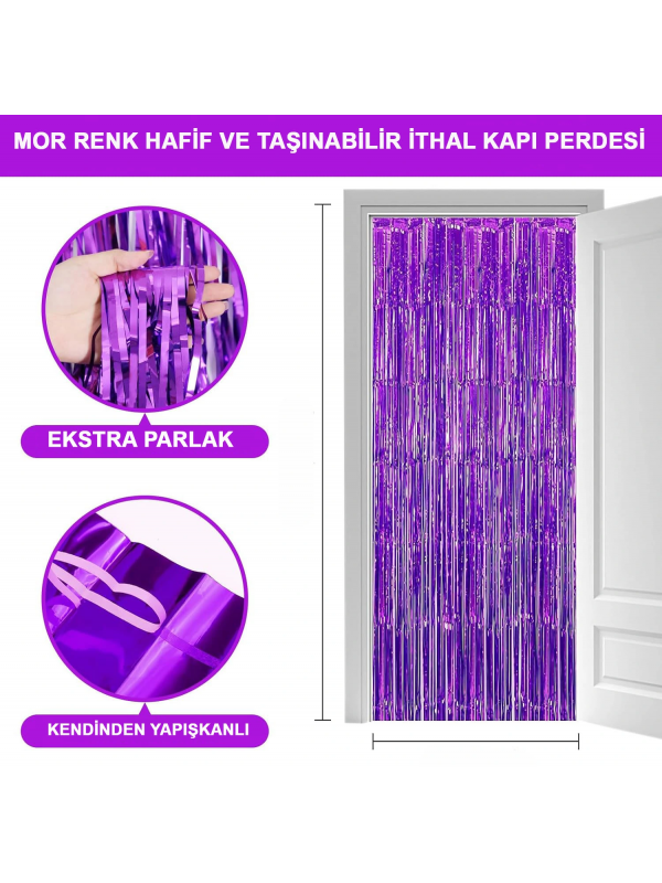 Mor Renk Ekstra Metalize Parlak Saçaklı Arka Fon Perde İthal A Kalite 1&hellip;