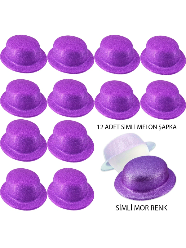Mor Renk Simli Melon Yuvarlak Parti Şapkası 12 Adet&hellip;